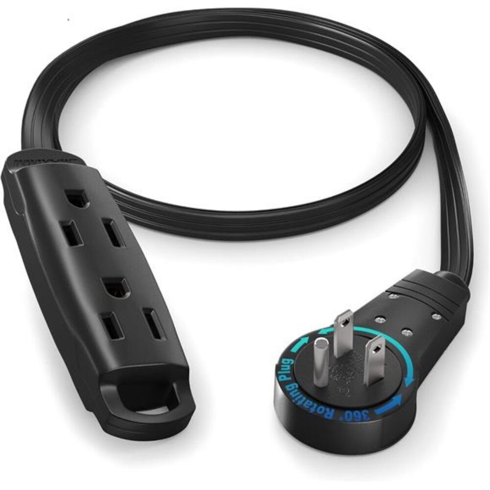 Maximm 360 Degree Rotating Flat Extension Cord 1 Ft Multi 3 Outlet Power Cord